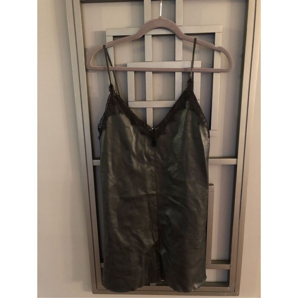 Zara Black leather like tank dress with lace small shift dress